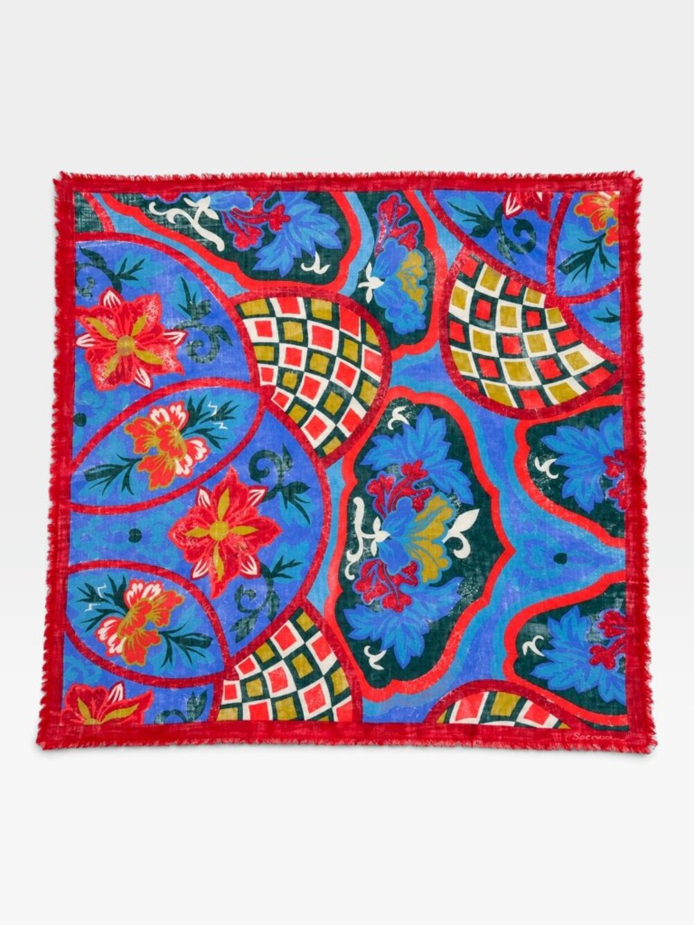 Saldarini Vintage Colorful Italian Wool Floral Patterned Scarf Shaw 36x38